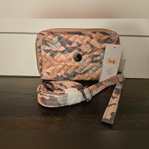 Lug Quilted Crossbody Bag in Pink and Gray Camo